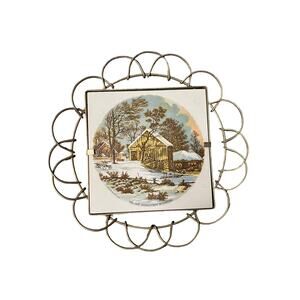 Vintage Currier and Ives The Old Homestead in Winter Tile wall art Stamped